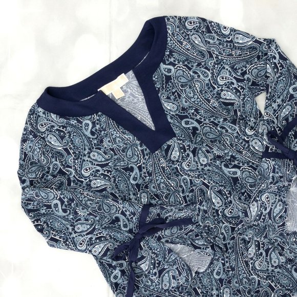 Michael Kors Paisley V-Neck Pull Over Long Sleeve Blouse Top W/Sleeve Ties - Picture 4 of 7